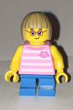 LEGO cty0663 Girl, Bright Pink Striped Top with Cat Head, Dark Azure Short Legs