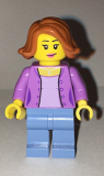 LEGO cty0666 Medium Lavender Jacket over Lavender Shirt, Medium Blue Legs, Dark Orange Female Hair Short Swept Sideways