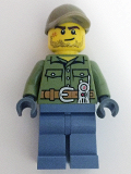 LEGO cty0683 Volcano Explorer - Male, Shirt with Belt and Radio, Dark Tan Cap with Hole, Crooked Smile and Scar