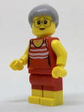 LEGO cty0766 Beachgoer - Gray Female Hair and Red Old Fashioned Swimsuit