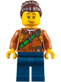 LEGO cty0796 City Jungle Explorer Female - Dark Orange Shirt with Green Strap, Dark Blue Legs, Dark Brown Hair Female Large High Bun