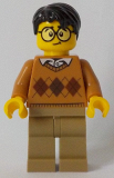 LEGO cty0902 Medium Dark Flesh Argyle Sweater, Dark Tan Legs, Black Hair, Large Round Glasses
