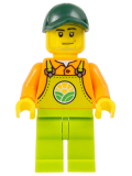 LEGO cty1478 Farmer - Male, Lime Overalls over Orange Shirt, Lime Legs, Dark Green Cap
